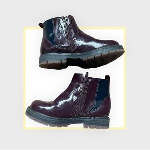 ZARA Patent Chelsea Boots Burgundy Black Zip Closure Size 24 8